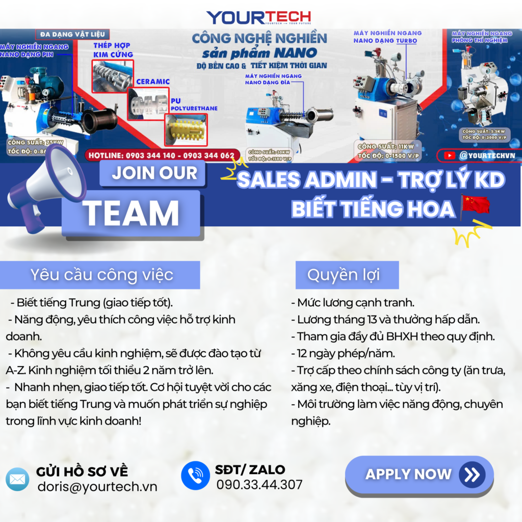 Tuyển dụng: SALES ADMIN – TRỢ LÝ KINH DOANH (Biết tiếng Hoa)
