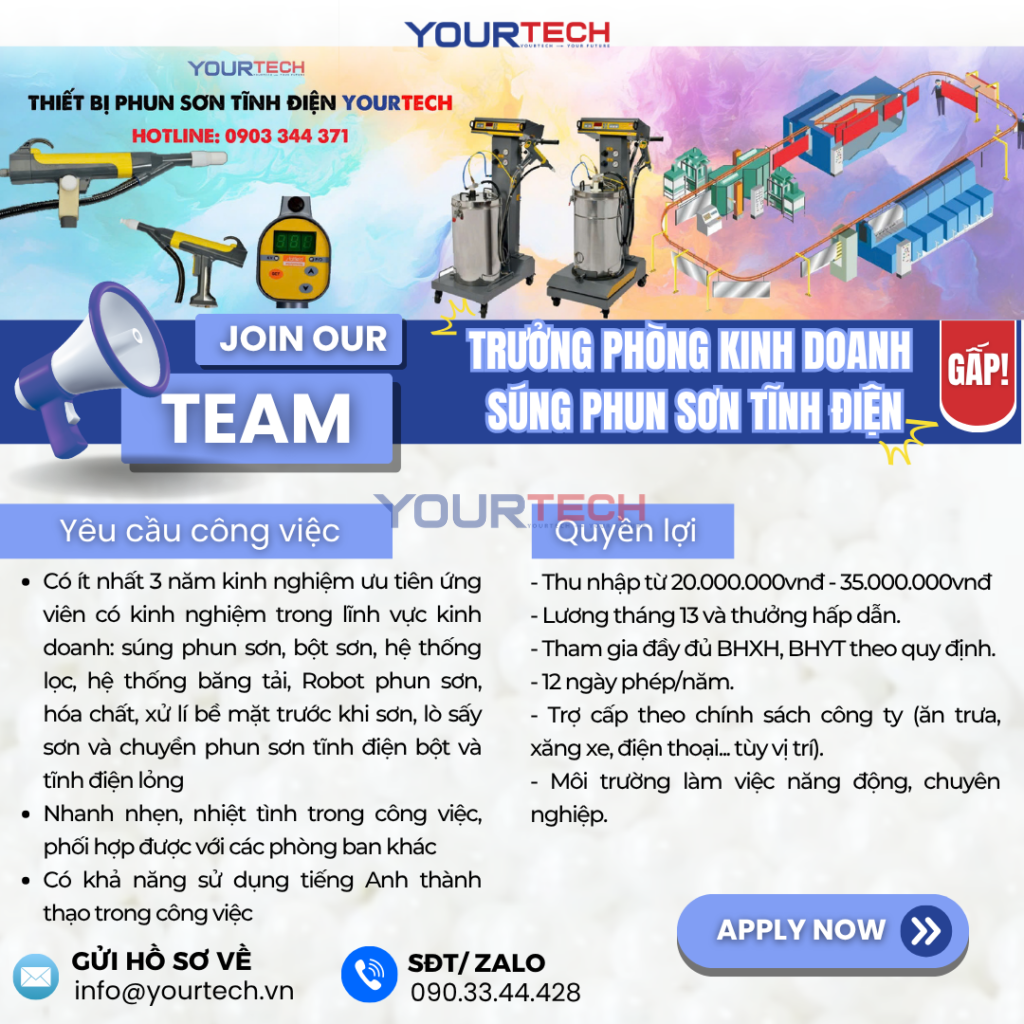 Tuyển dụng: Trưởng phòng kinh doanh súng phun sơn tĩnh điện